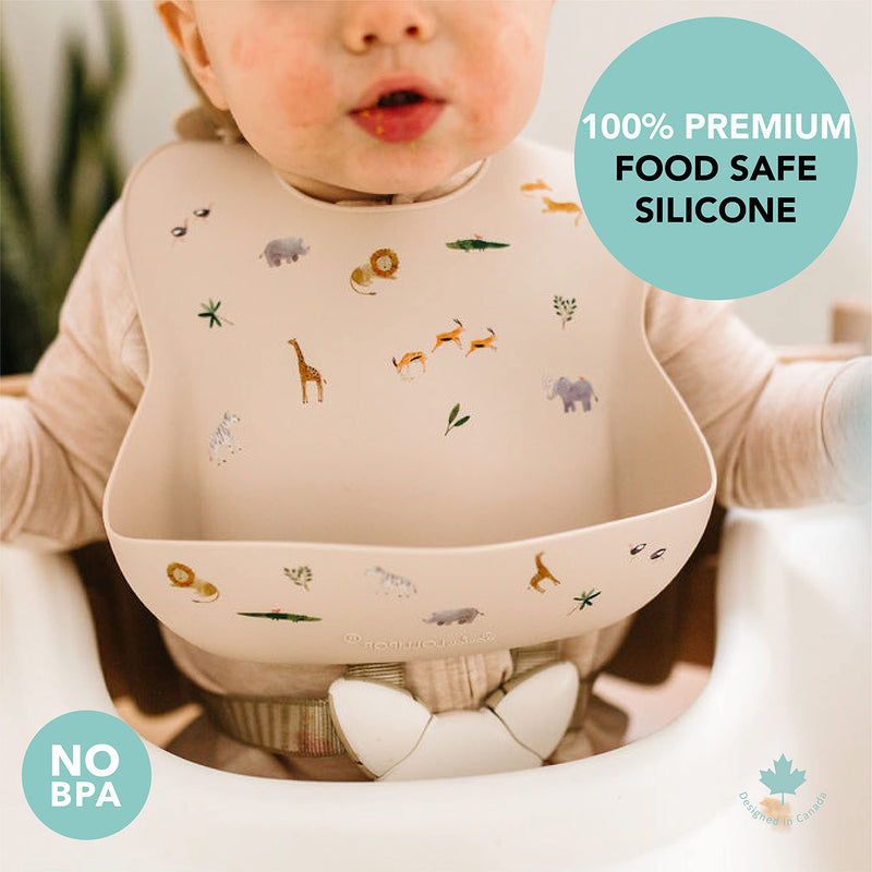 [Australia] - Loulou Lollipop Soft, Waterproof Silicone Feeding Bib for Babies and Toddlers Safari Jungle 