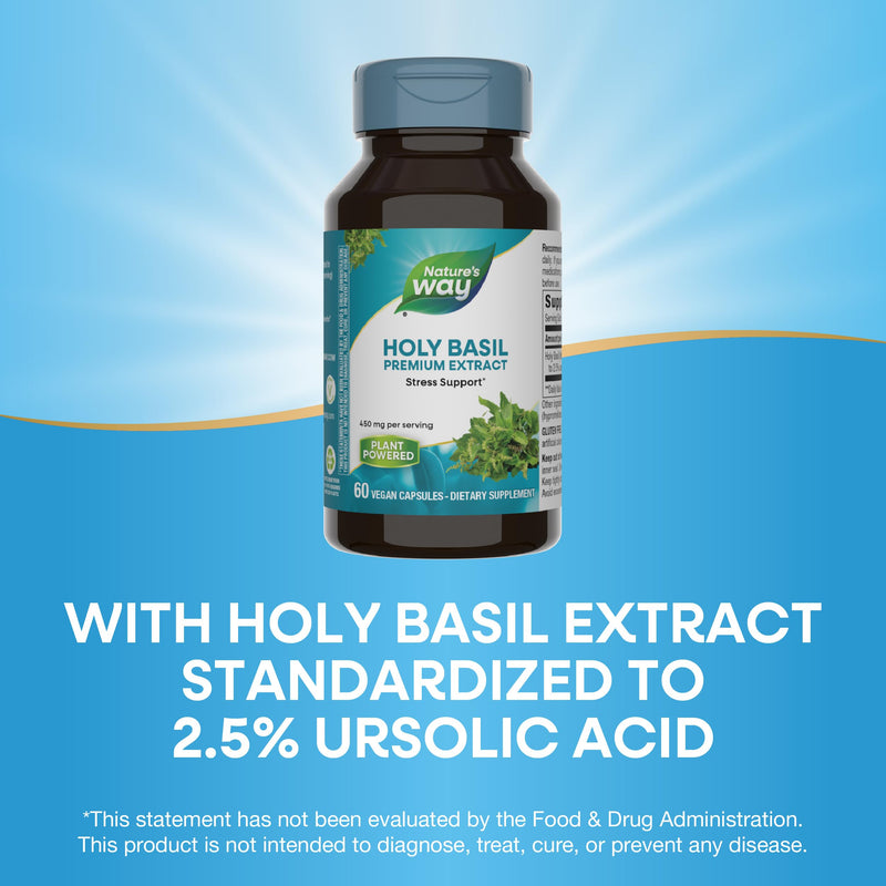 [Australia] - Nature's Way Holy Basil Premium Extract, Stress Support*, Adaptogenic Herb*, 450 mg per Serving, 60 Vegan Capsules (Packaging May Vary) 