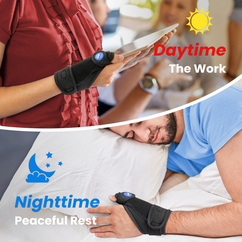 FEATOL 2 Pack Thumb Brace for De Quervains Tenosynovitis, Thumb Splint for CMC Joint Support, Arthritis, Trigger Finger, Sprains, Left & Right, Medium Black Blue