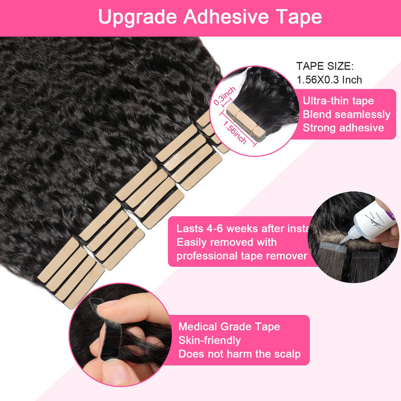 Tape in Hair Extensions Human Hair Kinky Straight Invisible Tape ins Hair Extensions Real Human Hair for Black Women 3c 4a Yaki Straight Tape Extensions 20pcs 16 Inch Kinky Straight 20pcs