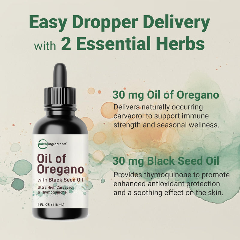 [Australia] - Oil of Oregano with Black Seed Oil, 4 fl oz | 2-in-1 Dropper | High Potency Liquid Drops with Carvacrol & Thymoquinone | Immune Support | Natural Herbal Supplement | Vegan, Plant Based, Non-GMO 