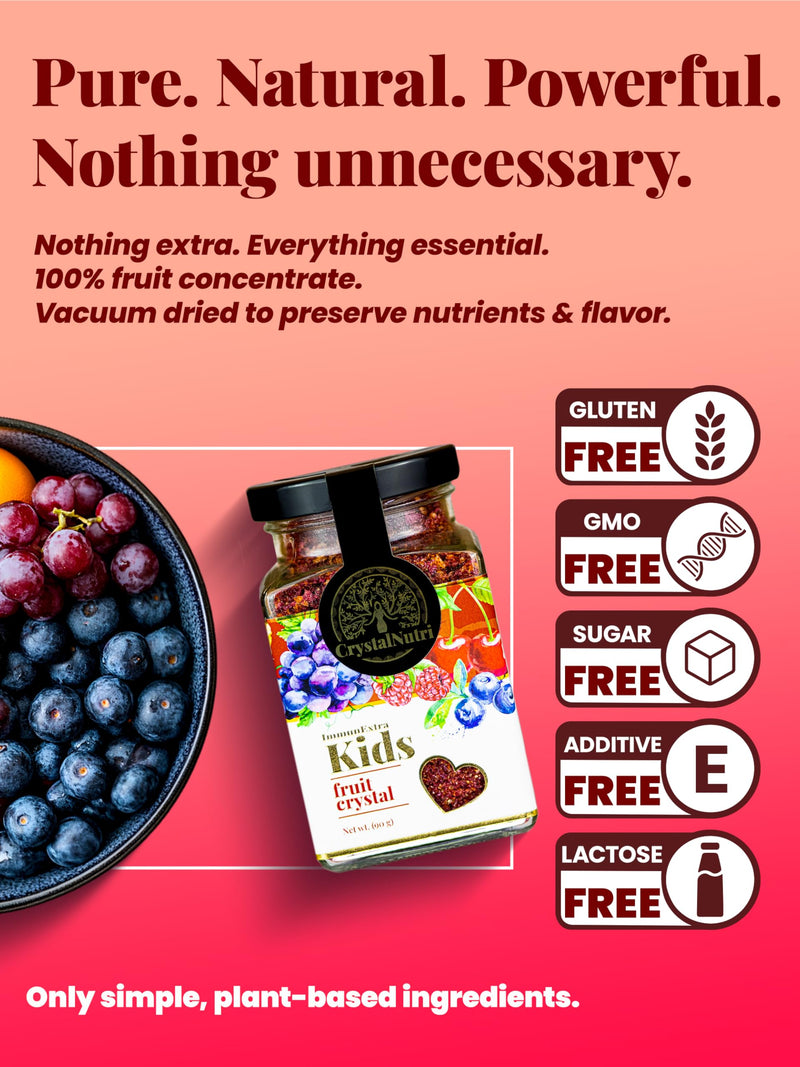 Immunextra Kids 90g – Better Then Freeze Dried Fruit and Veggie - Concentrated Powder with Extra Raspberry - Low Temperature Drying – Preserving Natural enzymes, Rich in antioxidants