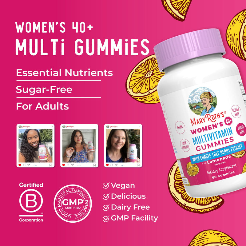 MaryRuth's Multivitamin for Women 40+ | Sugar Free | Vegan Womens Vitamins | Immune Support | Daily Women's Multivitamin + Chasteberry | Hair, Skin and Nail Gummy Vitamins for Women | 60 Count | Sugar Free, 60 Count, Immune Support