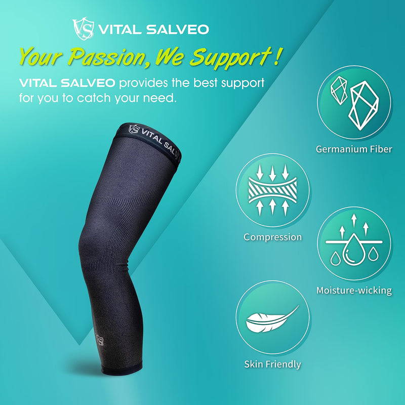 Vital Salveo Germanium & Carbon Recovery Full Leg Sleeve – Compression Leg Sleeve, Long Knee Sleeve for Arthritis, Basketball, Cycling, Football, Dark Grey (1 PC) 2X-Large 2X-Large (Pack of 1)