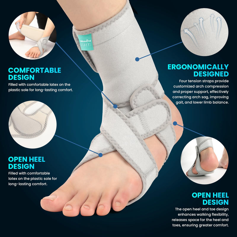 Welnove Drop Foot Brace with Arch Support, AFO Ankle Brace for Walking, Relieves Instability of Lower Limbs by Foot Drop, MS, TBI, Spinal Cord Injury, Cerebral Palsy (2 Pack, Left & Right, Grey)