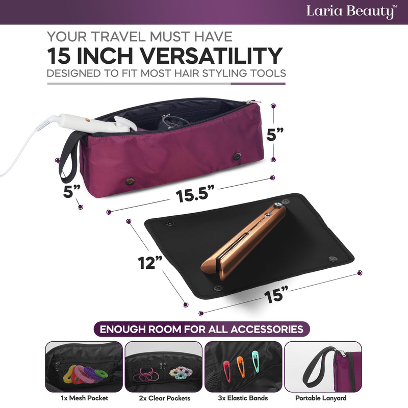 [Australia] - 2-in-1 Hot Hair Tools Travel Bag, Removable Heat-Resistant Silicone Mat, Clear Pockets for Accessories, Protects Surfaces from Burns, Ideal for Curling & Flat Irons, Includes Heat-Resistant Glove Burgundy - Midnight Merlot 