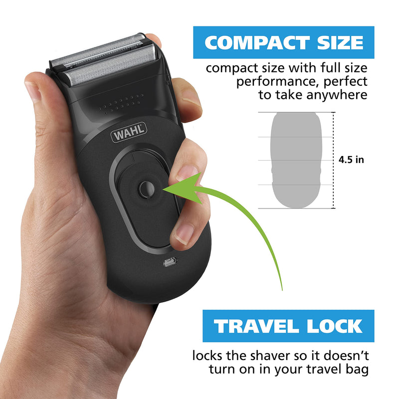 [Australia] - Wahl Compact Rechargeable Lithium Ion Shaver Kit with Hygienic Rinseable Foils & Cutter Bar with Dual Flexible Foils That Move with The Contours of Your Face - 7065 