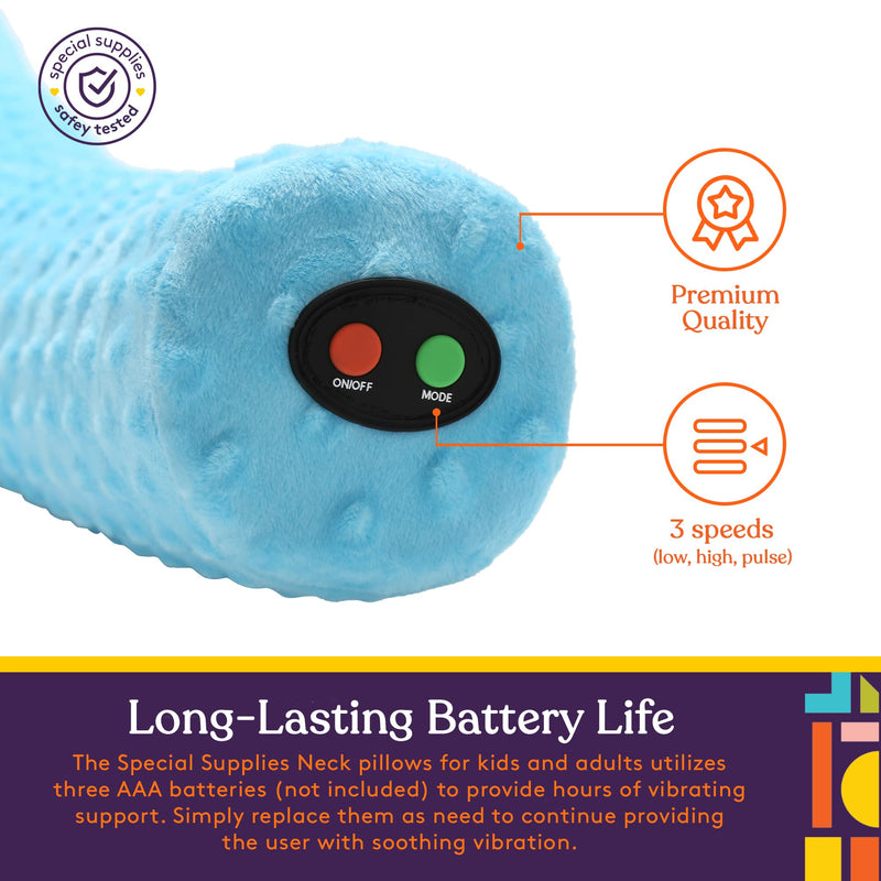 [Australia] - Special Supplies Sensory Vibrating Neck Pillow for Kids and Adults Plush Velvet Soft Cover with Textured Therapy Stimulation, Mind and Body Calming Relaxation - Blue 