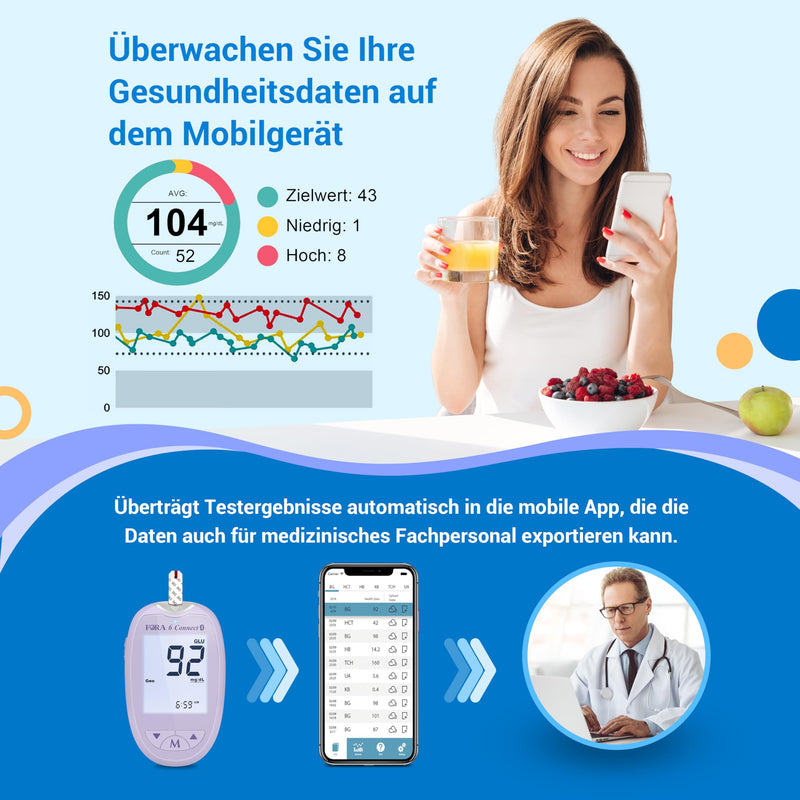 [Australia] - FORA 6 Connect (without test strips) | All-in-one health measuring device for the family | Blood Sugar, Ketone, Cholesterol, Uric Acid, Hemoglobin, Hematocrit Test | Bluetooth E-Diary | Lavender purple 