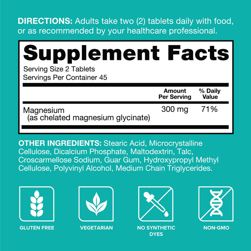 [Australia] - Qunol Magnesium Glycinate 300mg, 100% Glycinate Chelated Magnesium Supplement, 90ct Tablets 90 Count (Pack of 1) 