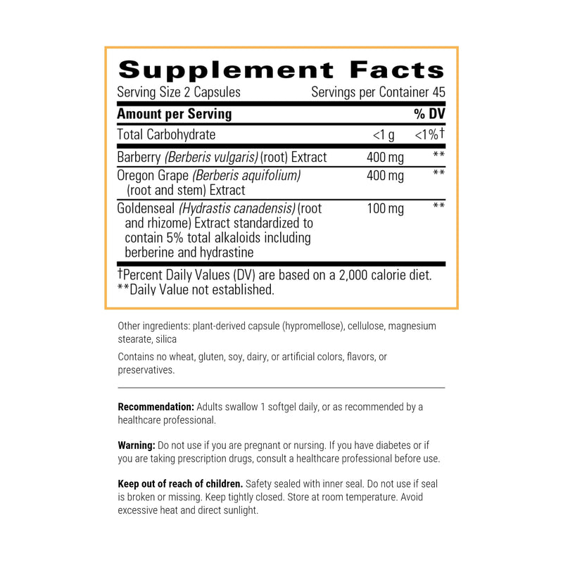 [Australia] - Integrative Therapeutics - Berberine Complex - Berberine Supplement with Oregon Grape and Goldenseal Root Extract - Vegan Supplement - 90 Capsules Standard Packaging 