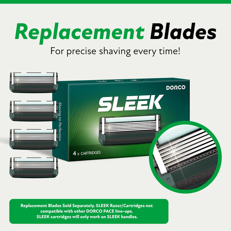 [Australia] - DORCO SLEEK Six Blade Razor System with Multi-Flex Technology, Precision Shaving Razor Handle, Includes 2 Cartridges 