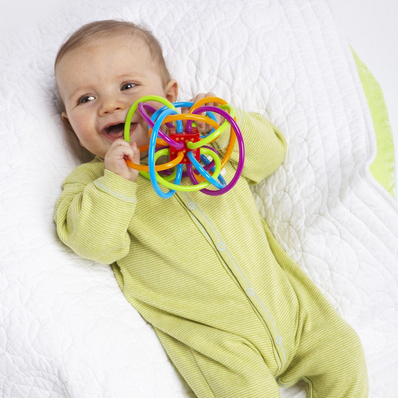 [Australia] - Manhattan Toy Winkel Rattle & Sensory Teether Toy, Blue/Green/Orange, 5 Inch x 4 Inch x 3.5 Inch 