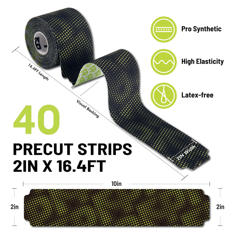 Alpha Synthetic Kinesiology Tape, Ultra-Sticky Adhesive Athletic Tape, 40 Count Precut Strips 2 Rolls, Pain Relief & Joint Support, Elastic Kinesio Tape for Knee, Wrist, Ankle, Camo Black