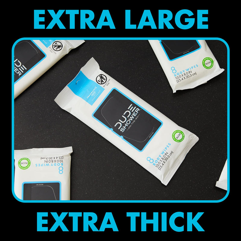 [Australia] - DUDE Wipes - On-The-Go Shower Wipes - 3 Pack, 24 Wipes - Unscented Extra-Large Wipes - Vitamin E & Aloe Full Body Shower Replacement Wipes 8 Count (Pack of 3) 