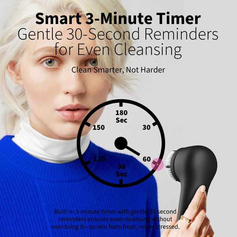 [Australia] - Premium Facial Cleansing Brush,Waterproof Face Scrubber,Spin & Sonic Modes with 3 Intensities,Magnetic 3-Head System for Deep Pore Cleaning, Gentle Exfoliation & Sensitive Skin Care - for Women & Men Black 