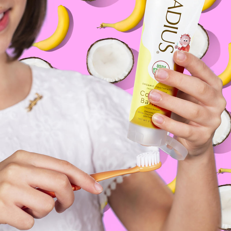 RADIUS Children's Toothpaste, Coconut Banana, 3 oz, Non-Toxic Chemical-Free Gluten-Free, Designed to Improve Gum Health & Prevent Cavities, Pack of 2 3 Ounce (Pack of 2)