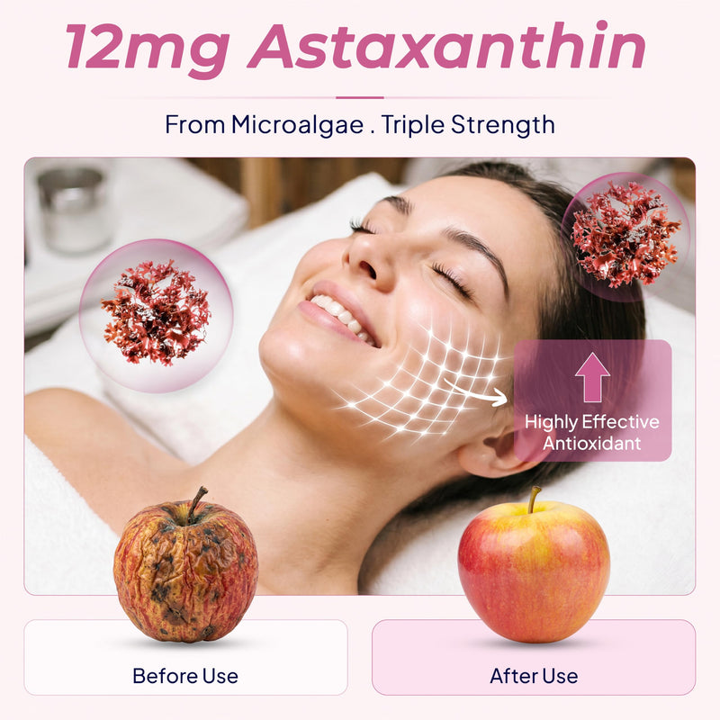 Astaxanthin Gummies 12mg High Strength – Antioxidant Supplement, Cellular Defence Support, Vegan, Non-GMO, Strawberry Flavour, 60 Gummies