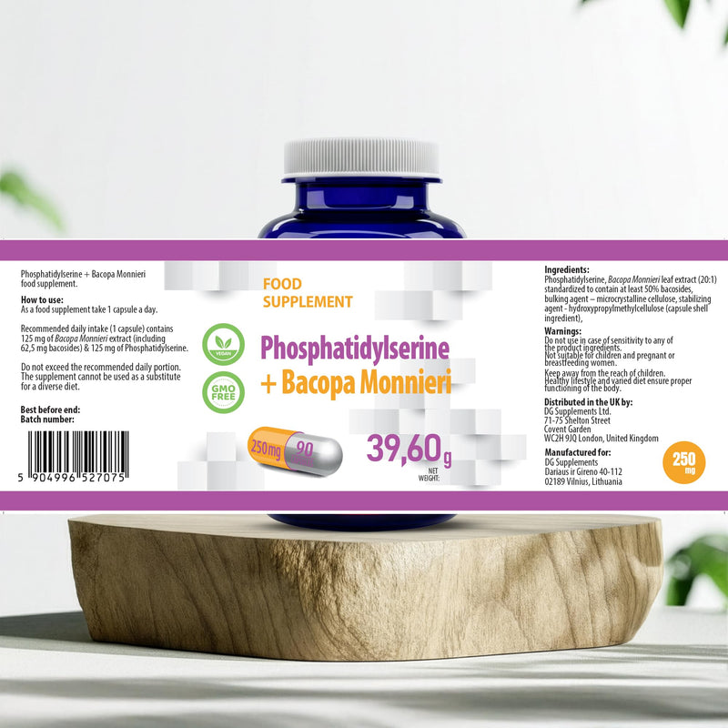 Hepatica Phosphatidylserine + Bacopa Monnieri | 125mg PS | Bacopa 20:1 Extract Standardised to 50% Bacosides (62.5mg) | 90 Vegan Capsules | 3-Month Supply | GMP & 3rd Party Lab Tested