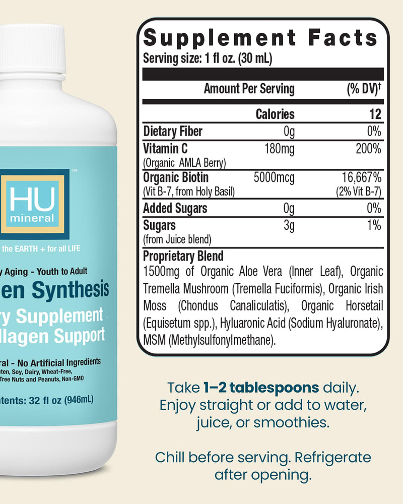 Collagen Synthesis – Plant-Based Liquid Collagen for Women & Men of All Ages, Youth to Adult - with Hyaluronic Acid, Biotin & Vitamin C – Supports Joint, Skin, Hair & Nail Strength – 32 oz