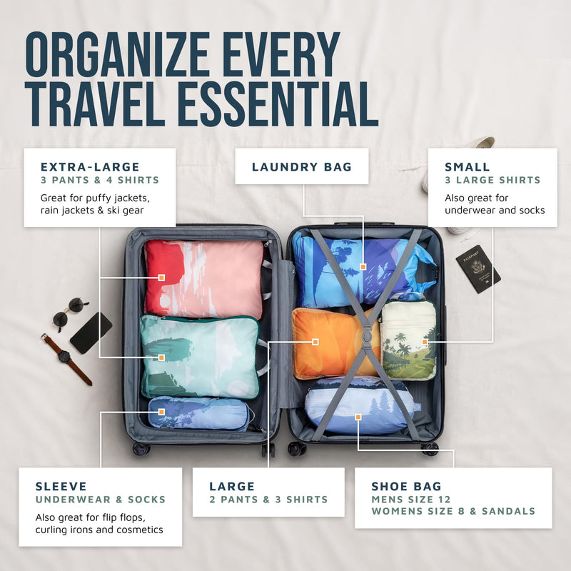 TRIPPED Travel Gear Large Compression Packing Cubes 7-Piece Set for Travel Getaways