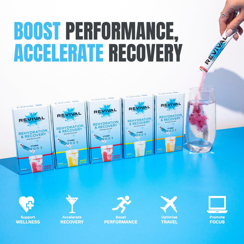 Revival Rapid Rehydration, Electrolytes Powder - High Strength Vitamin C, B1, B3, B5, B12 Supplement Sachet Drink, Effervescent Electrolyte Hydration Tablets 6 Pack Yuzu Pineapple Flavours 6 Servings (Pack of 1)
