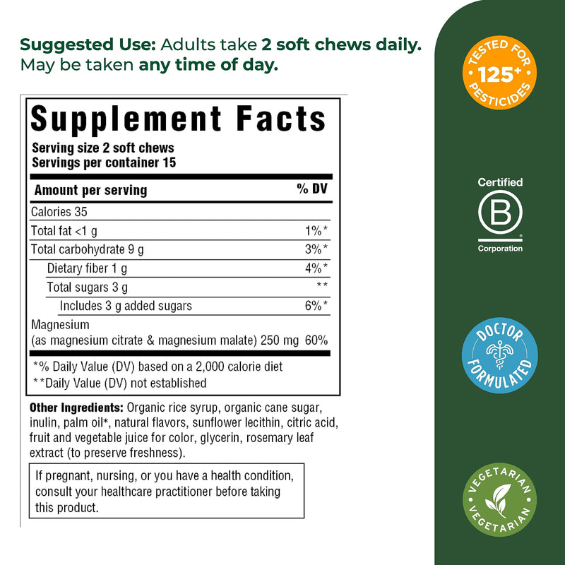 [Australia] - MegaFood Relax + Calm Magnesium Supplement - Soft Chews with Magnesium Citrate & Magnesium Malate for Heart Health, Muscle Tension & More - Vegetarian - Grape-Flavor - 30 Chews per pack (Pack of 1) 30 Count (Pack of 1) 