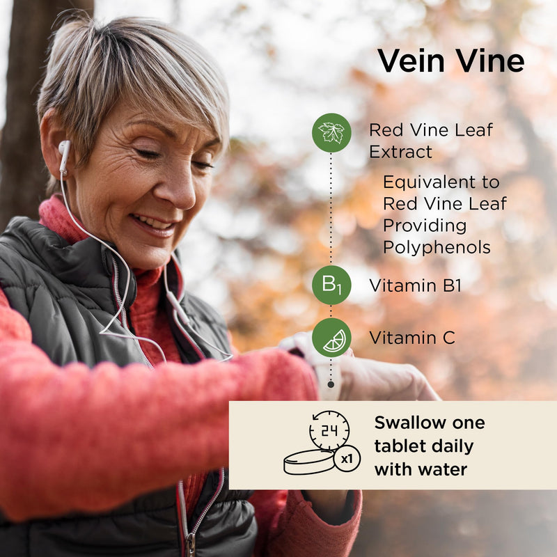Healthspan Vein Vine Leg Vein Support 360mg (180 Tablets) | for Tired & Heavy Legs | Maintains Healthy Leg-Vein Functions | Red Vine Leaf Extract | Added Vitamins B1 & C | Vegan 90 count (Pack of 2)