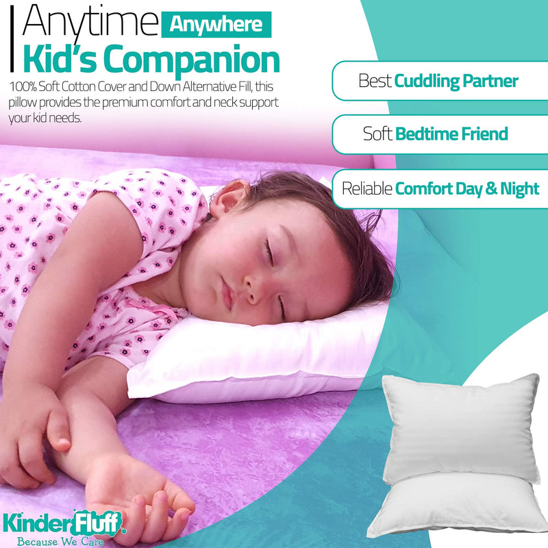 [Australia] - kinder Fluff Toddler Pillow (2X) 14x20in Small Sateen Stripe Pillow 300T Cotton & Down Alternative Fill for Children above 4 14x20in (Pack of 2) White With Sateen Stripes 