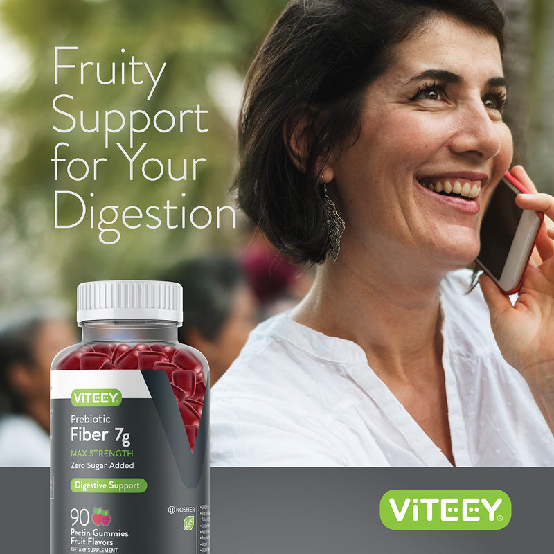 Viteey Prebiotic Fiber Gummies for Adults, 7g | Gut Health & Digestive Soluble Fiber Supplement Gummies - Zero Sugar Added, Vegan, Gluten-Free - 180 Count 90 Count (Pack of 2)