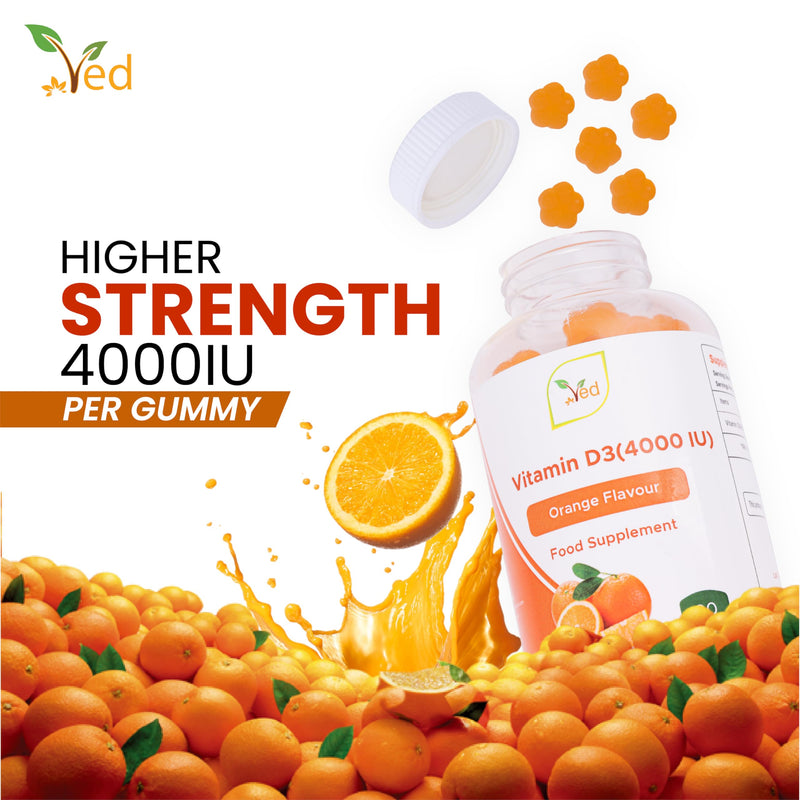 Vitamin D3 Gummies Adult 4000IU, Without Sugar Coated, 3 Months Supply, Natural Orange Flavour, 90 Chewable Gummies - Vegetarian Friendly,High Strength Vitamin D3 Supplement, GMO & Gluten Free