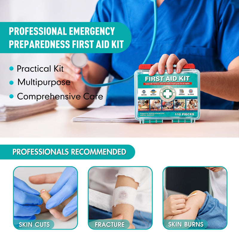[Australia] - General Medi 110 Pieces Small First Aid Kit - HardCase First Aid Box - Contains Premium Medical Supplies for Travel, Home, Office, Vehicle, Camping, Workplace & Outdoor 