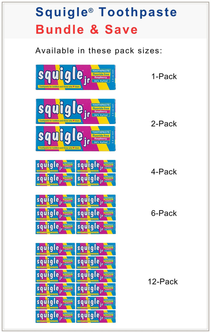 [Australia] - Squigle Jr Toothpaste (for Infants, Toddlers), Travel Toothpaste, Prevents Cavities, Canker Sores, Chapped Lips. Soothes, Protects Dry Mouths. Stops Tooth Sensitivity, No SLS - 2 Pack Raspberry 3.4 Ounce (Pack of 2) 