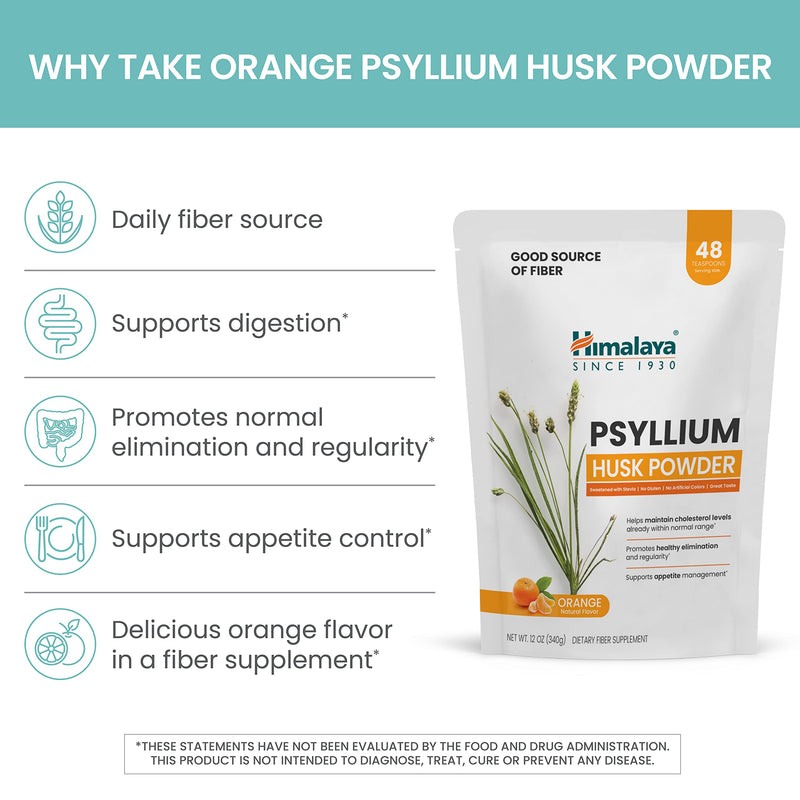 [Australia] - Himalaya Orange Psyllium Husk Powder, Daily Fiber Supplement for Regularity & Digestive Support, Sugar Free, Gluten Free, Vegan, No Artificial Colors, Easy-to-Mix,12 oz (340 g) 