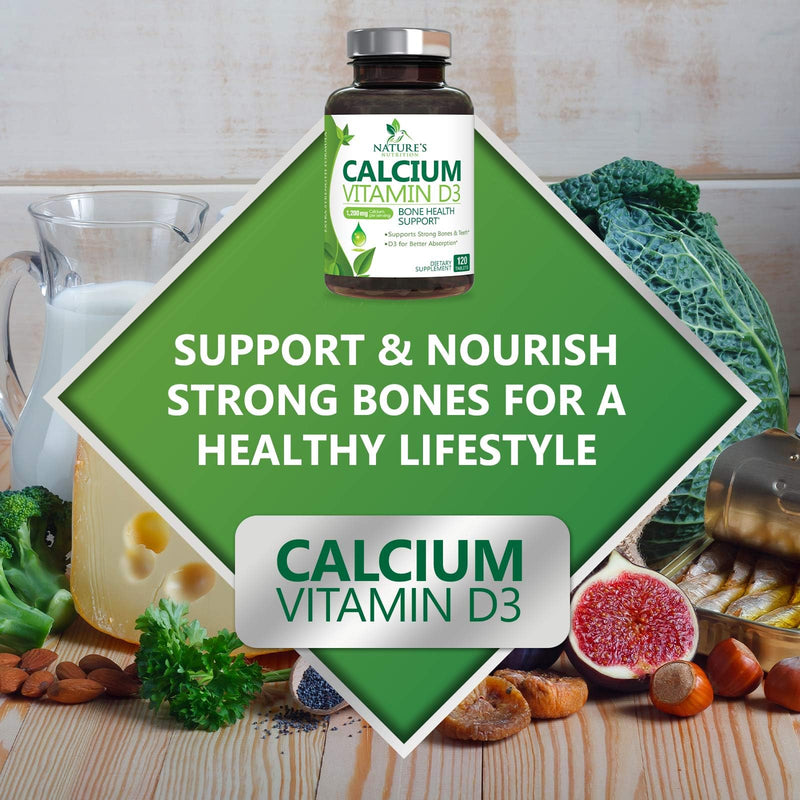 [Australia] - Calcium 1200 mg Plus Vitamin D3, Bone Health & Immune Support - Nature's Calcium Supplement with Extra Strength Vitamin D for Extra Strength Carbonate Absorption Dietary Supplement - 120 Tablets 120 Count (Pack of 1) 
