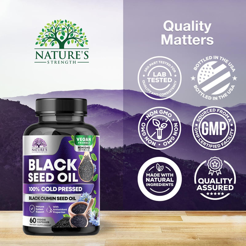 [Australia] - Black Seed Oil Capsules 1000mg - 100% Cold Pressed Blackseed Oil - Nigella Sativa Softgel Capsules for Joint, Hair, Skin & Immune Support, Pure Black Cumin Seed Oil Vegan, Non-GMO - 60 Softgels 60 Count (Pack of 1) 