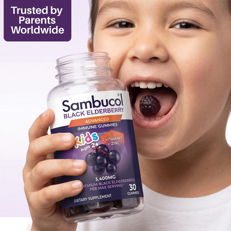 Sambucol Black Elderberry Gummies for Kids, Low Sugar - 30 Count | Elderberry Gummies with Zinc and Vitamin C, Chewable Supplement for Kids, Berry Flavor 30 Count (Pack of 1)