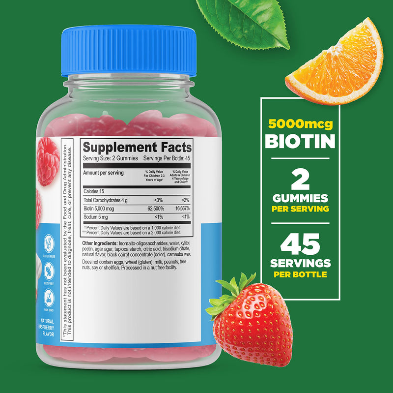 Lifeable Sugar Free Biotin Kids + Preciotic Fiber Kids, Gummies Bundle - Great Tasting, Vitamin Supplement, Gluten Free, GMO Free, Chewable Gummy