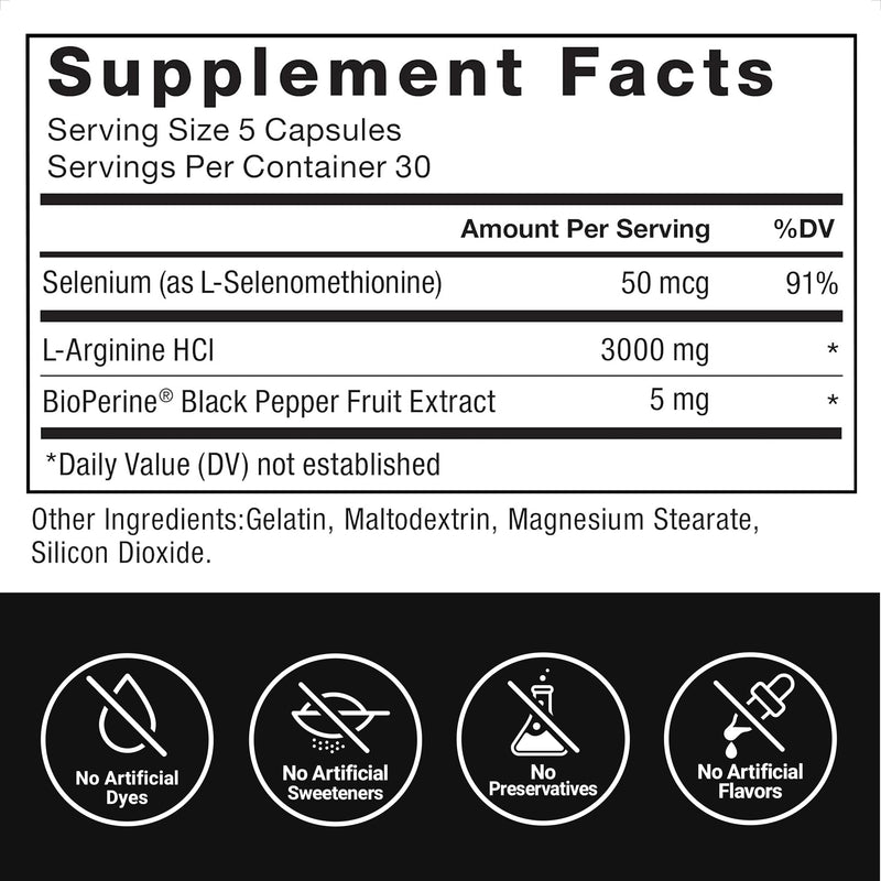 [Australia] - FORCE FACTOR L-Arginine Nitric Oxide Supplement with BioPerine to Help Build Muscle and Support Stronger Blood Flow, Circulation, Nutrient Delivery, and Pumps, L-Arginine 3000mg, 3g, 150 Capsules 150 Count (Pack of 1) 