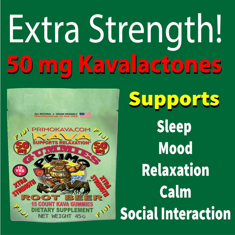 [Australia] - Kava Kava Gummies 50mg ‚Äì Strong Noble Kava with 50mg Kavalactones for Calm & Relaxation ‚Äì Alcohol-Free ‚Äì Fast-Acting Fiji Kava Root Extract ‚Äì Root Beer Flavor ‚Äì 15 Count 