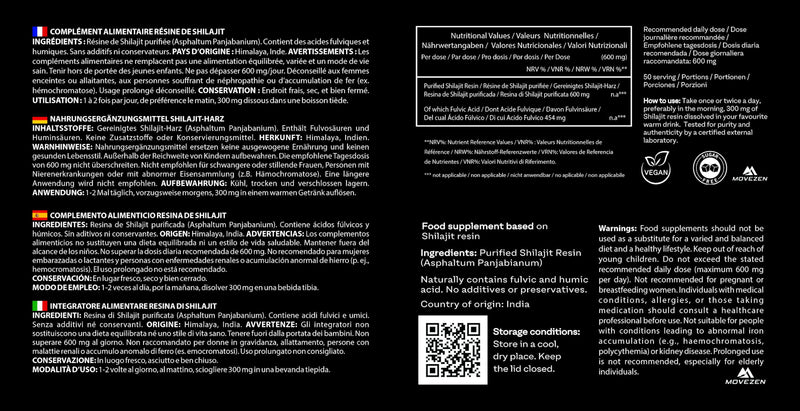 Original Shilajit+ Resin Movezen 30g, Gold Grade 100% Pure Himalayan Mumijo, Immune System, Vitality & Energy Booster, High Potency ≥75% Fulvic Acid, Lab Tested, 85+ Trace Minerals, 100 Servings 30 g (Pack of 1)
