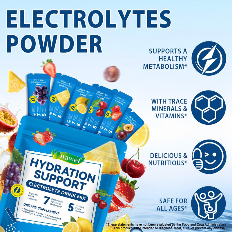 Electrolytes Powder Packets,Rapid Rehydration Sachets, 24 Sticks Hydration Drink Mix,Liquid Daily IV Electrolyte Drink Mixes for Rehydration with Electrolytes,Workout & Energy Recovery