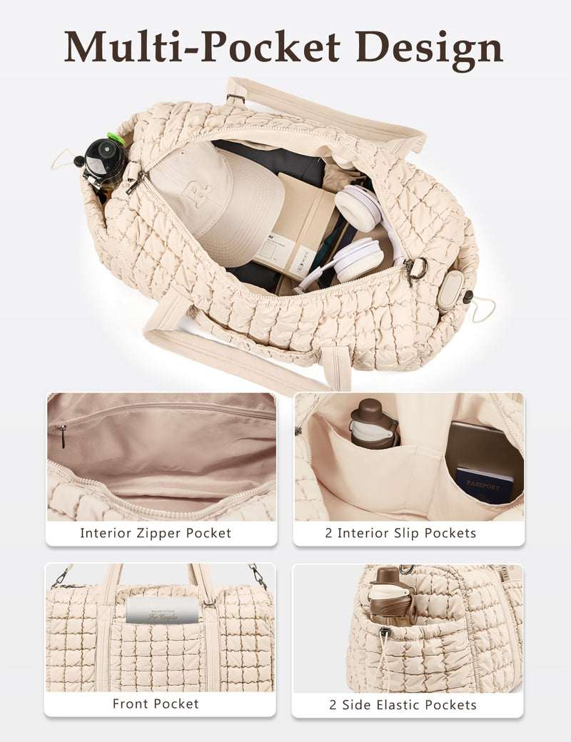 Quilted Travel Duffle Bag Puffer Weekender Bag & Quilted Makeup Bag Puffy Cosmetic Bag Cute for Women Girls
