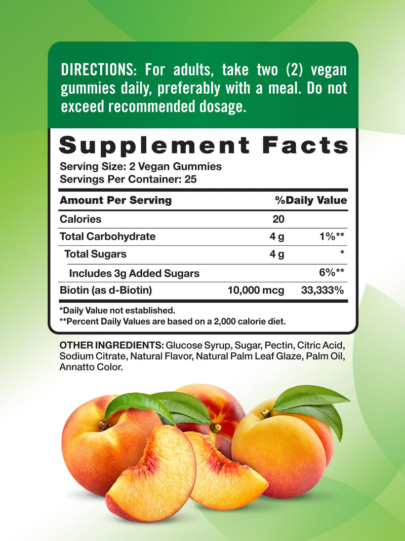 Nature's Truth Biotin Gummies | 10000mcg | 50 Count | Vegan, Non-GMO & Gluten Free Supplement | Peach Flavor 50 Count (Pack of 1)