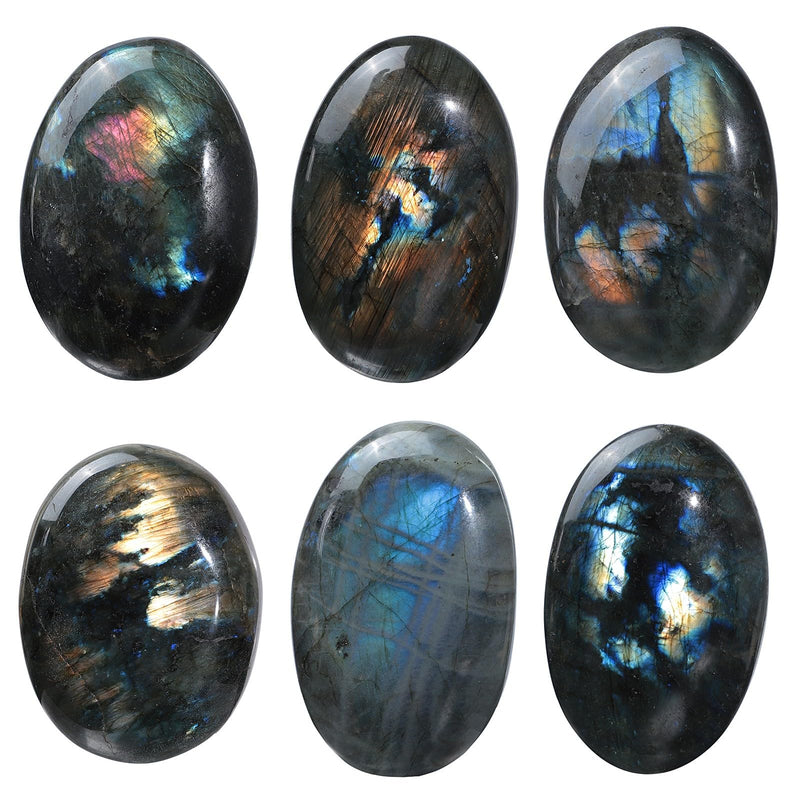TUMBEELLUWA Polished Labradorite Palm Worry Stone for Stress Relief | 57-98 mm Irregular Thumb Stone, Crystals and Healing Stones for Meditation Yoga Spiritual Practices, Reiki Gift for Women Men Blue 301-350 g