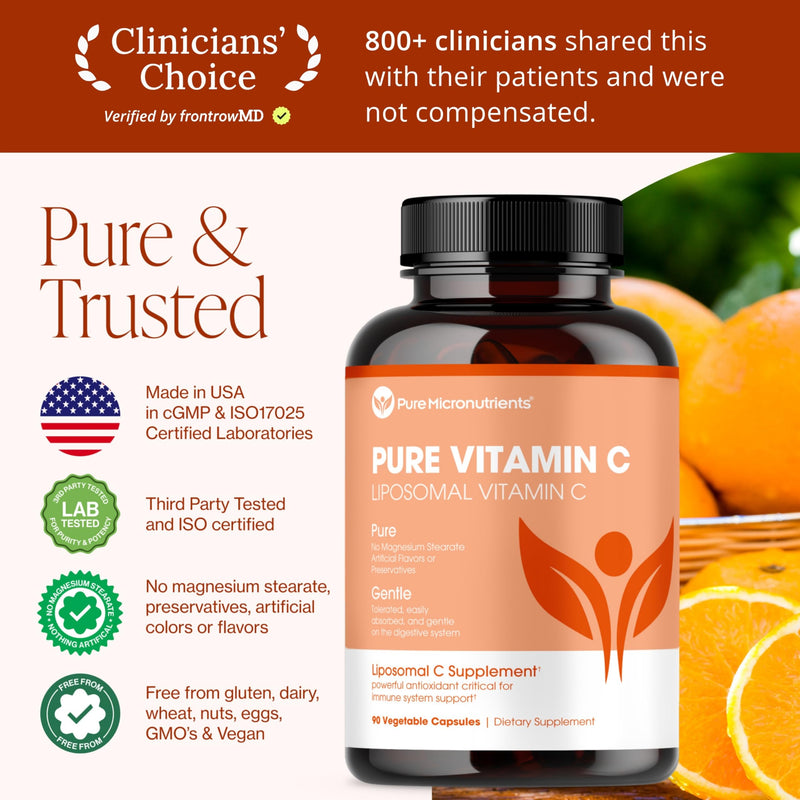 Pure Liposomal Vitamin C 1400mg, High Absorption Capsules, 90 Count | High absorption ascorbic acid supports immunity, energy & collagen; gentle on the stomach 1
