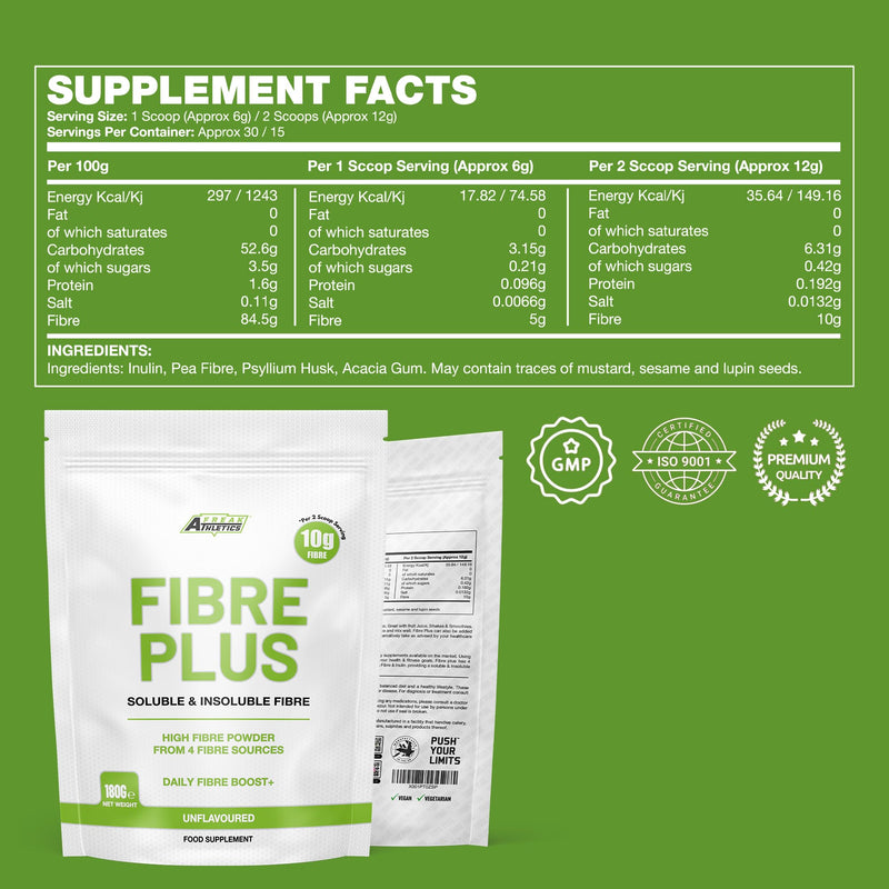 Fibre Supplement Prebiotic Fibre Powder - Soluble & Insoluble Fibre from 4 Fibre Sources - 10g Fibre Per 2 Scoop Serving - Prebiotic Fibre Suitable for Men & Women UK Made Soluble & Insoluble Fibre Powder