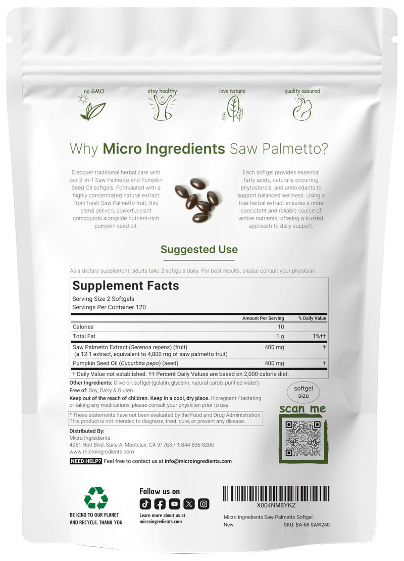 [Australia] - Saw Palmetto 4,800mg Equivalent with Pumpkin Seed Oil, 240 Softgels | Cold Pressed Extract | Essential Fatty Acids & Phytosterols | Duo Action Support for Hair, Urinary, Bladder, & Prostate Health 