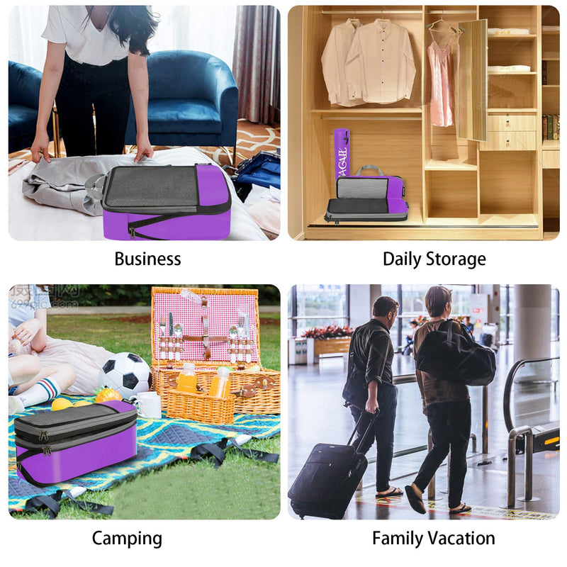 BAGAIL 4 Set/6 Set/8 Set Compression Packing Cubes Travel Accessories Expandable Packing Organizers(Purple HalfMesh 6 Set) 6-Purple Half Mesh