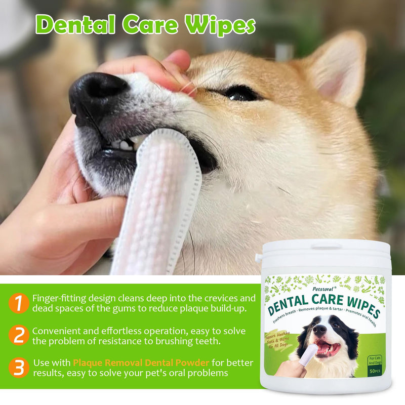 [Australia] - Dental Cleaning Kit, Dental Care Wipes to Clean Plaque on The Surface of The Teeth, Beef Liver Flavour Dental Powder with Probiotic to Solve Oral Problems from The Inside of Digestion Dental Kit（50 Ct） 